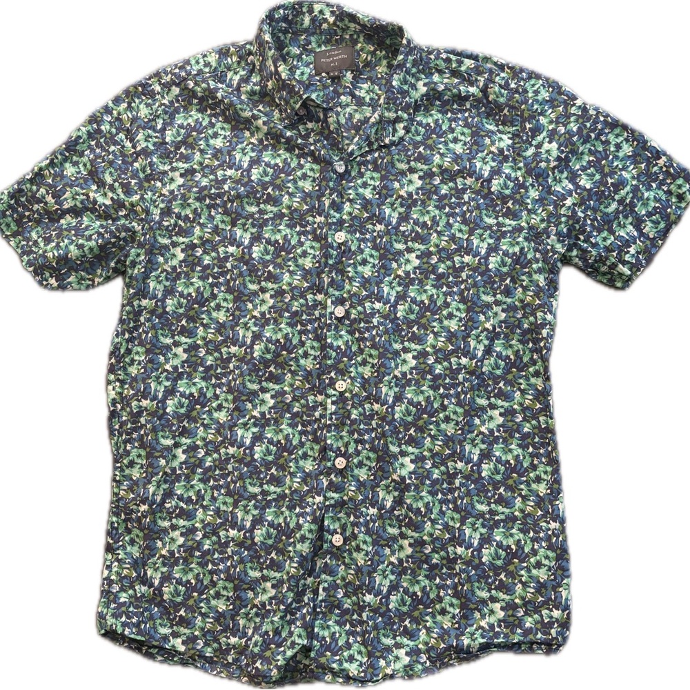 Peter Werth Men's Blue and Green Patterned Shirt